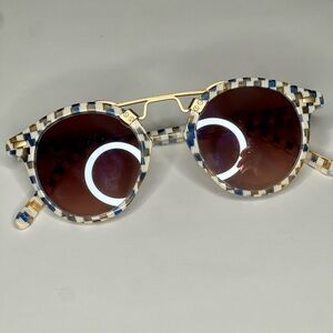 Krewe St Louis Sunglasses 18K Amber Gradient Blue Gold Checkered